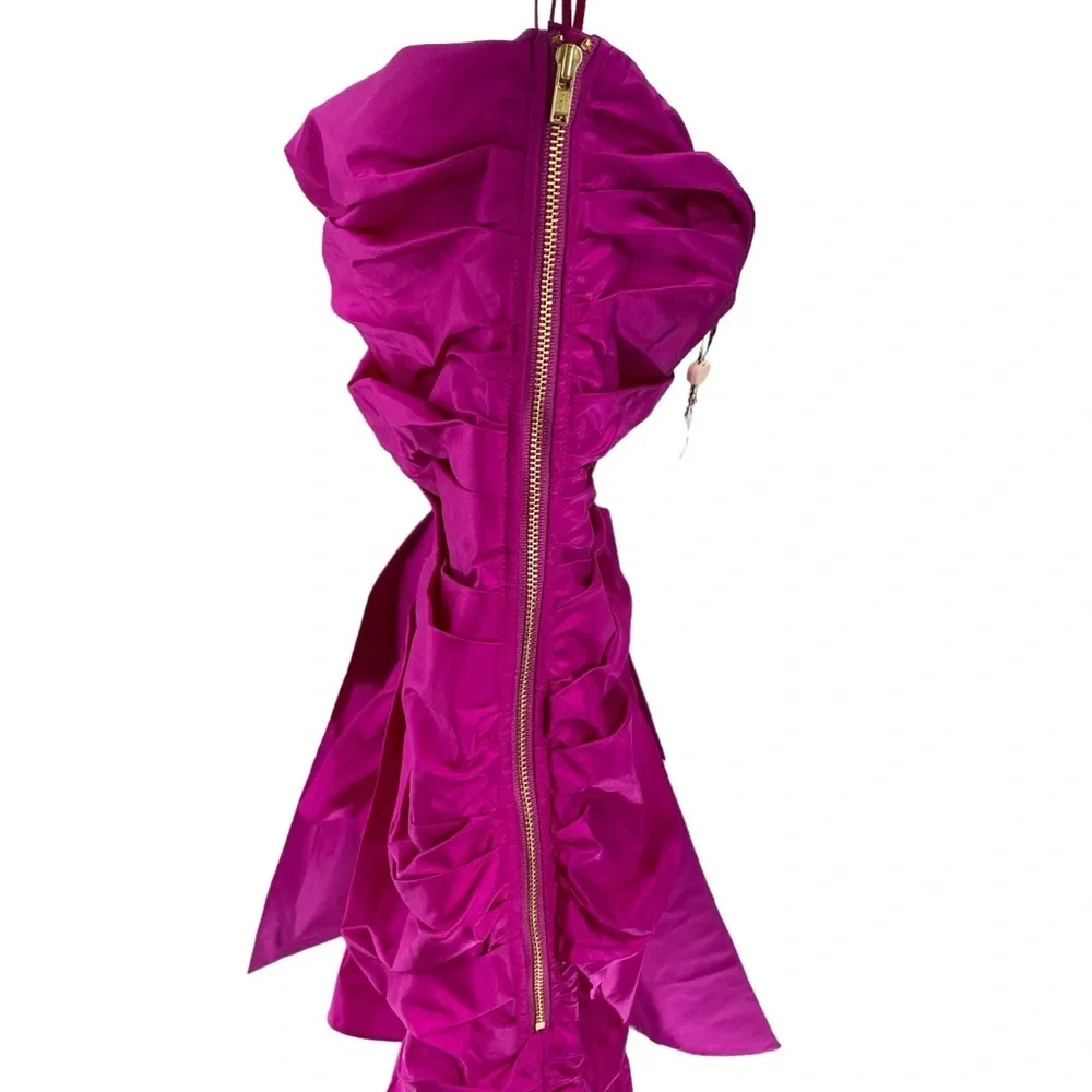LoveShackFancy NEW Noble Bow Silk Formal Flirty Fuschia Mini Dress Size 12 - Picture 7 of 14